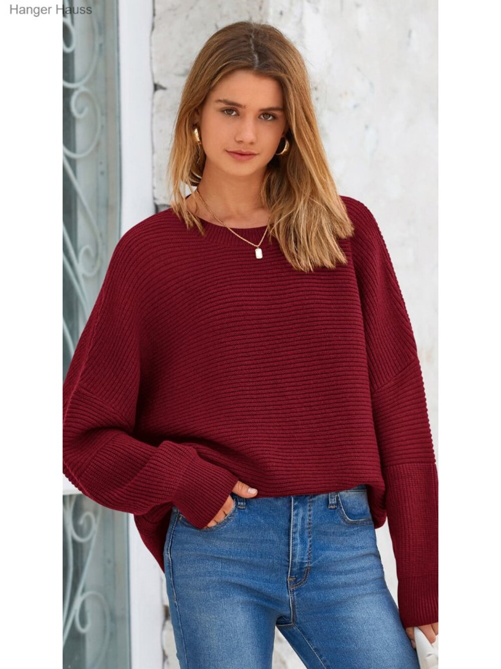 Oversized Chunky Knit Sweater Lantern Sleeve Pullover Crewneck - Picture 6 of 6